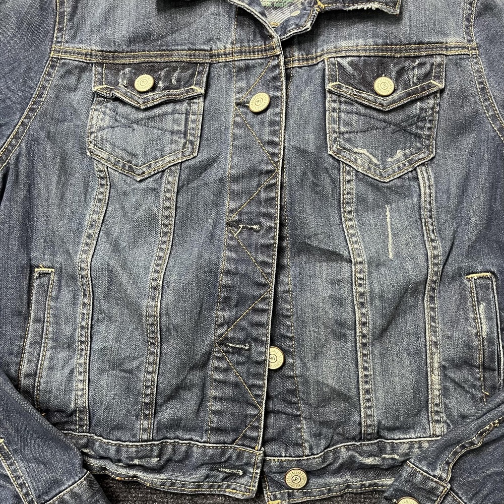 Y2K Aeropostale Cropped Denim Jacket Womens Large Button Front Collared Spring - Picture 2 of 8